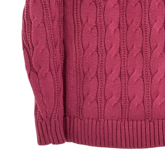 Land’s End Size Medium Maroon “Drifter” 100% Cotton Crew Neck Cable Knit Sweater - Picture 4 of 9